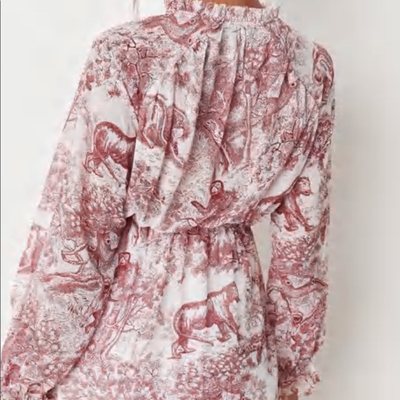 Missguided red china print frill plunge smock dress | US 6 - Picture 2 of 6